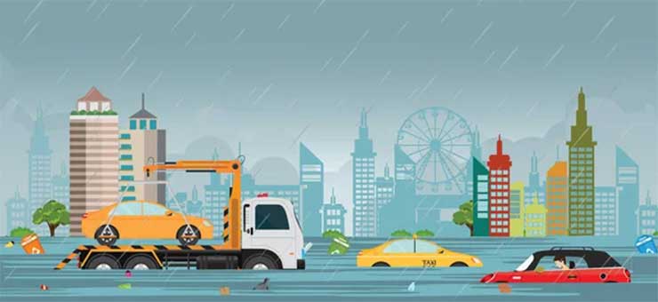 Cars damaged in flood water