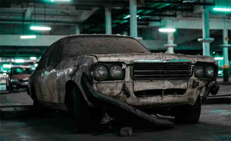 Junk car parked in underground parking